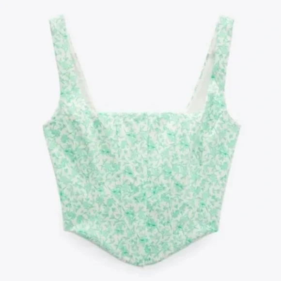 Zara Floral Corset Green NWOT M - Picture 4 of 6